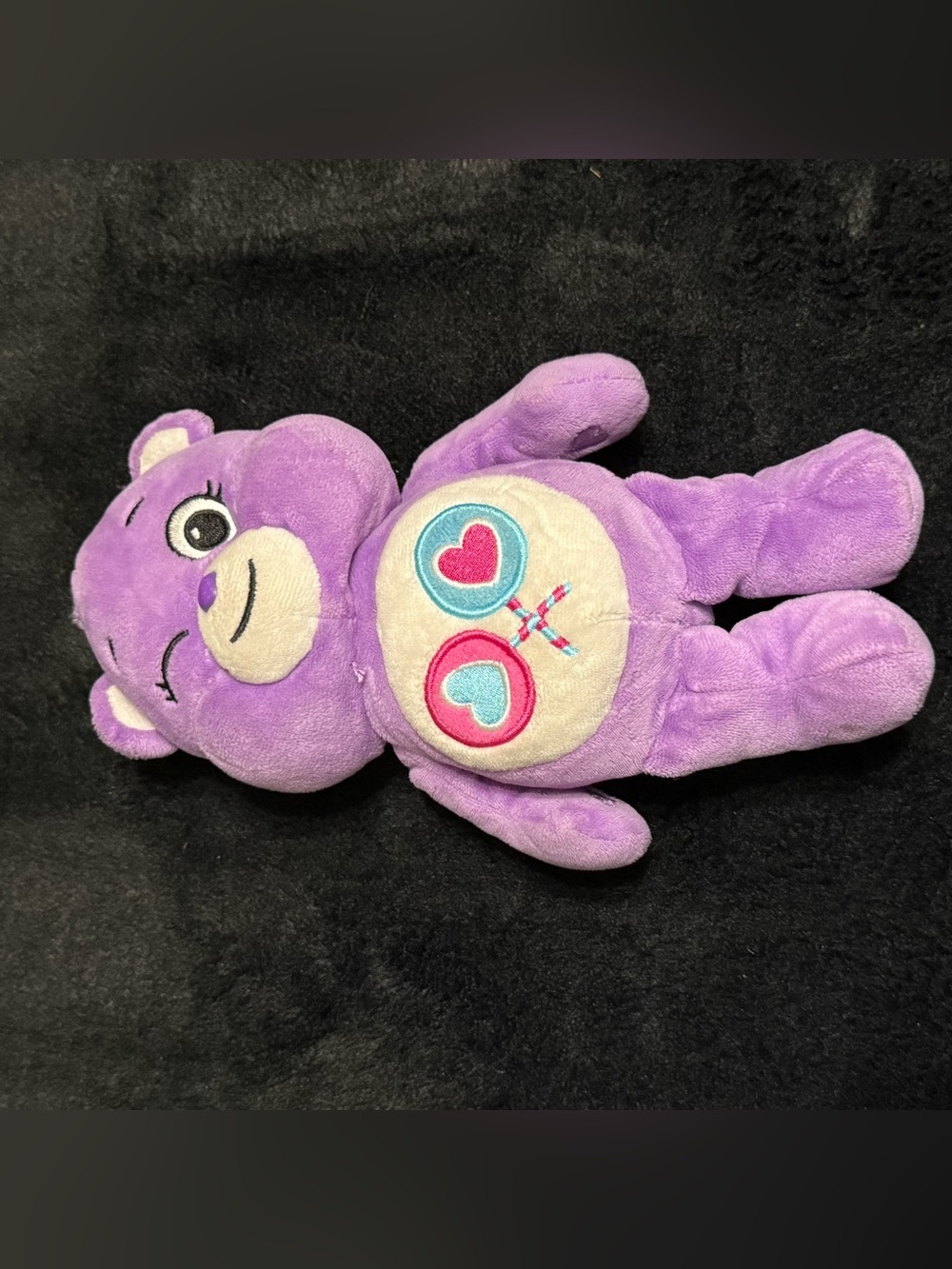 2020 Basic Fun Care Bears Share Bear Plush Purple Bear Hearts Stuffed Animal